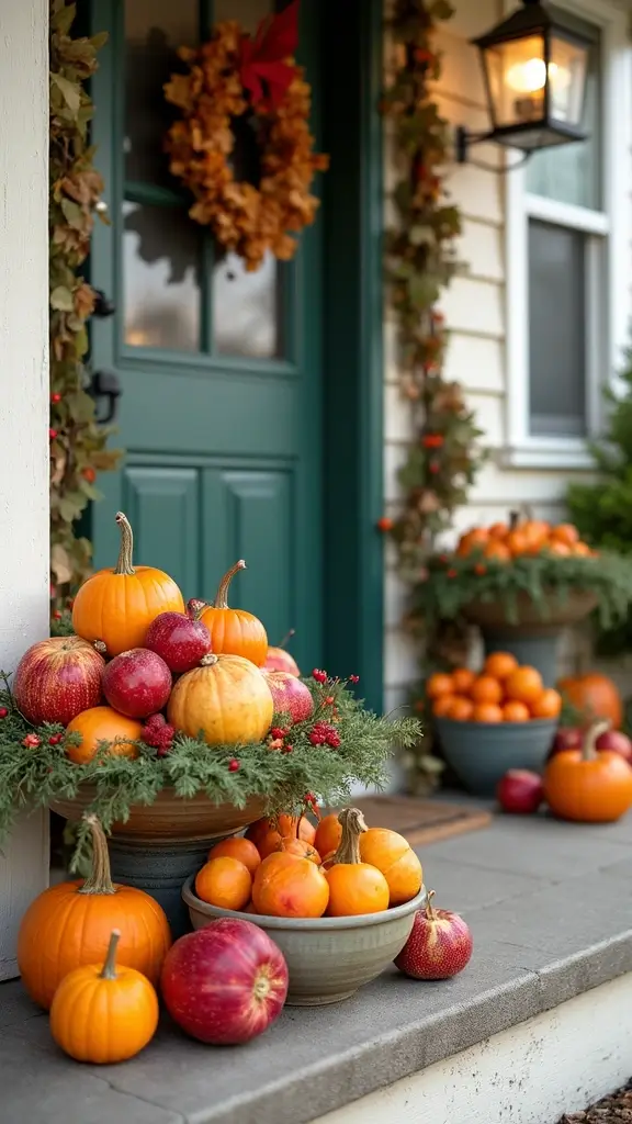 47 Front Porch Christmas Decor Ideas That Welcome Guests - 37. Decorative Fruit Bowls
