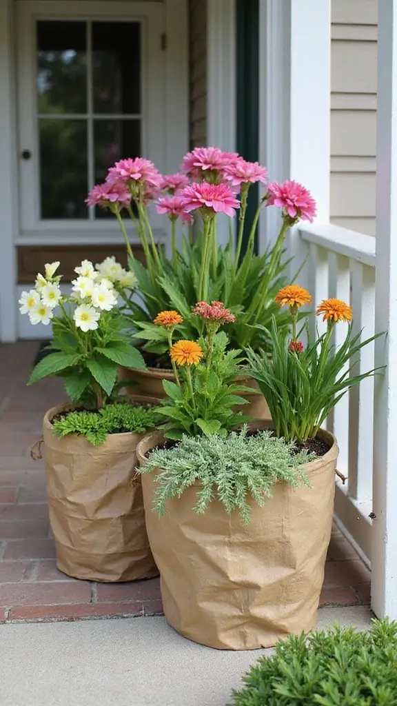 47 Front Porch Christmas Decor Ideas That Welcome Guests - 4. Eco-Friendly Planters