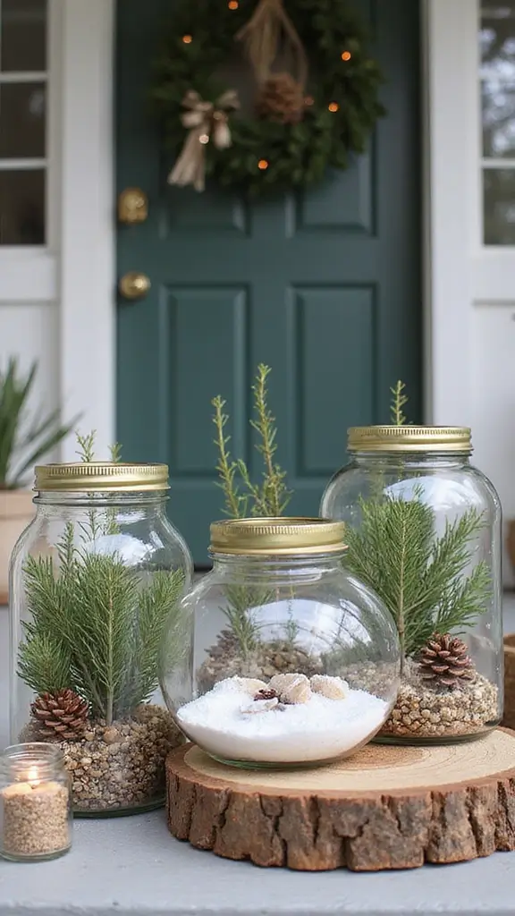 47 Front Porch Christmas Decor Ideas That Welcome Guests - 41. Eco-Friendly Snow Globes