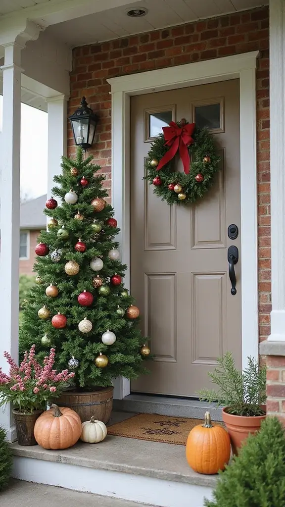 47 Front Porch Christmas Decor Ideas That Welcome Guests - 44. Whimsical Ornament Tree
