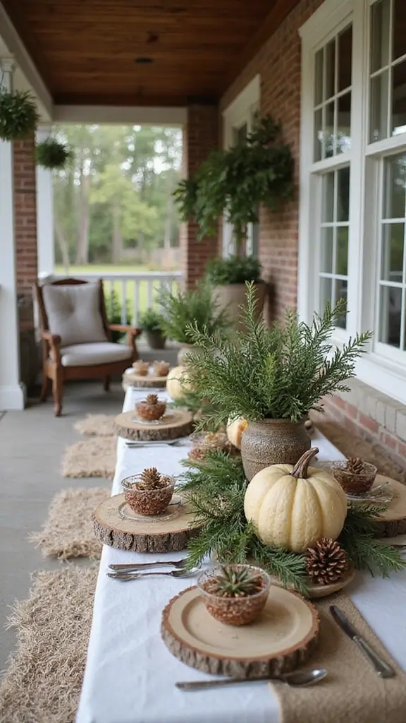 47 Front Porch Christmas Decor Ideas That Welcome Guests - 45. Nature-Inspired Table Decorations