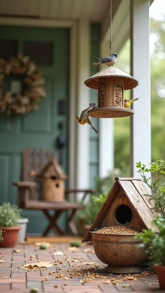 47 Front Porch Christmas Decor Ideas That Welcome Guests - 7. Handcrafted Bird Feeders
