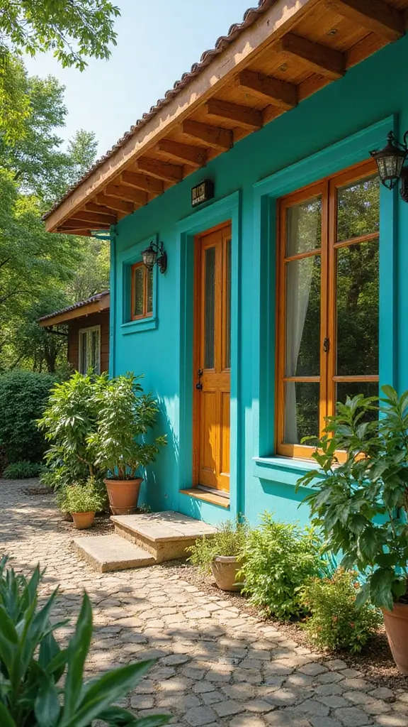 47 Home Exterior Colors in India That Are Trending Now - 10. Vibrant Turquoise