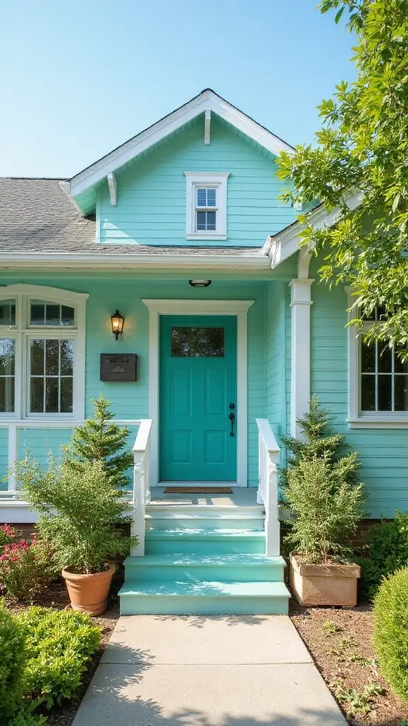 47 Home Exterior Colors in India That Are Trending Now - 26. Light Turquoise