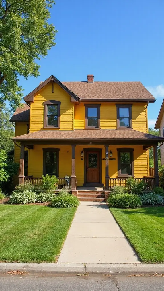 47 Home Exterior Colors in India That Are Trending Now - 3. Bright Mustard Yellow