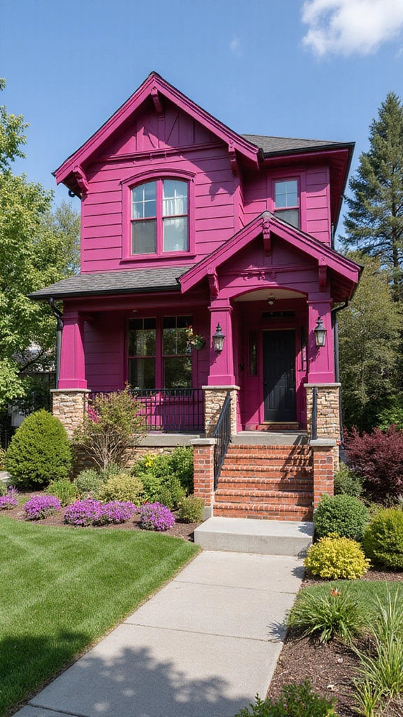 47 Home Exterior Colors in India That Are Trending Now - 37. Bright Raspberry
