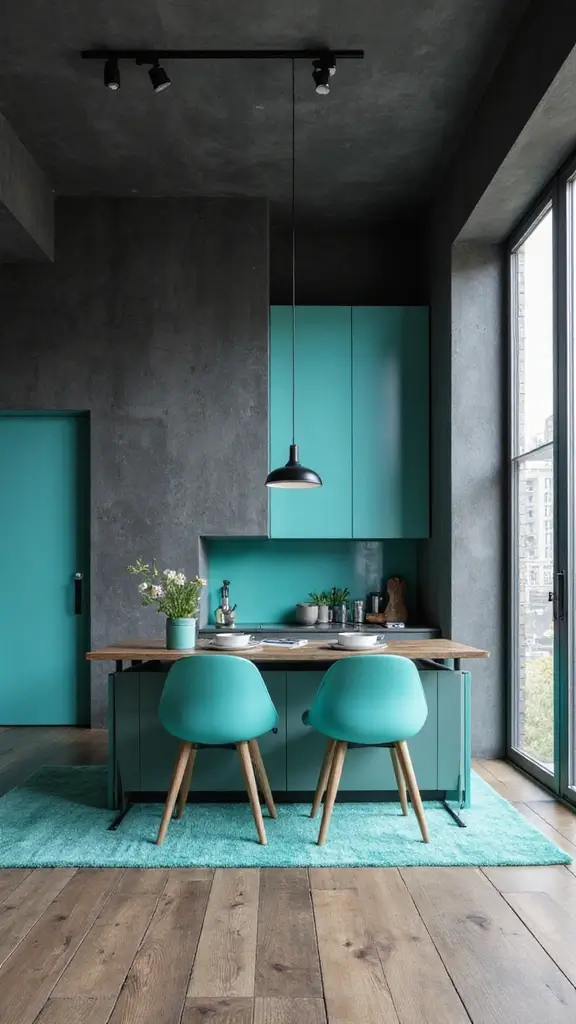 47 House Color Schemes Interior Palettes That Wow Instantly - 14. Charcoal Grey and Bright Turquoise