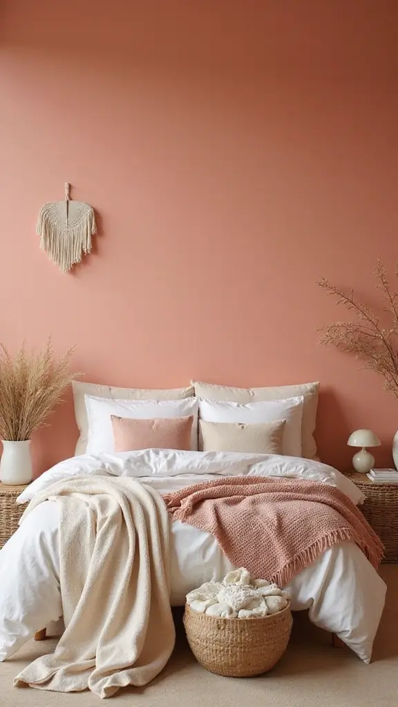 47 House Color Schemes Interior Palettes That Wow Instantly - 17. Soft Coral and Natural Beige