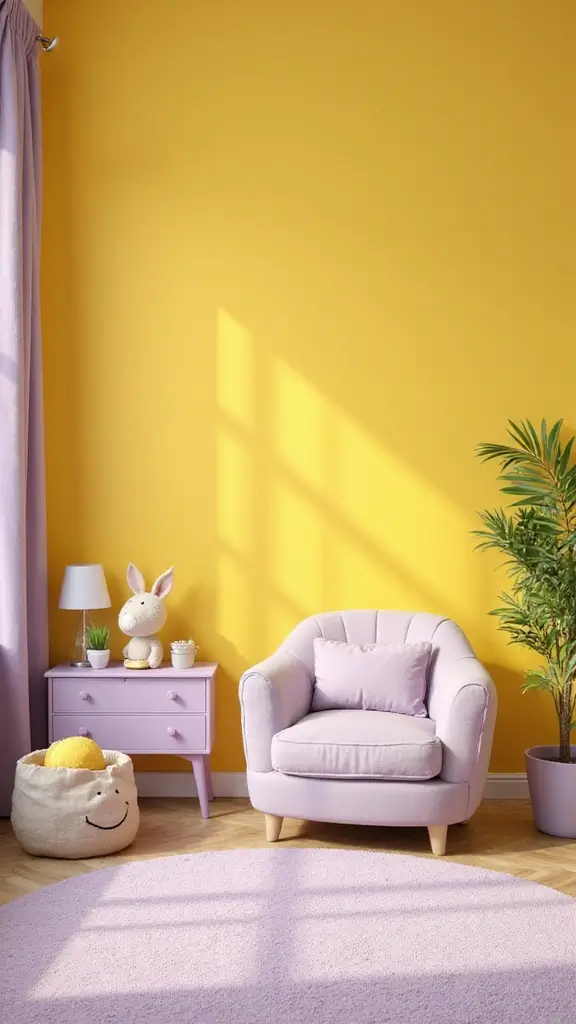 47 House Color Schemes Interior Palettes That Wow Instantly - 23. Radiant Yellow and Soft Lavender