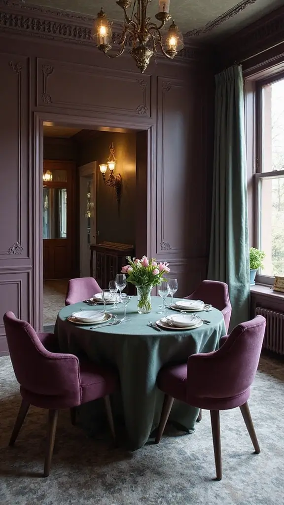 47 House Color Schemes Interior Palettes That Wow Instantly - 28. Deep Plum and Cool Sage