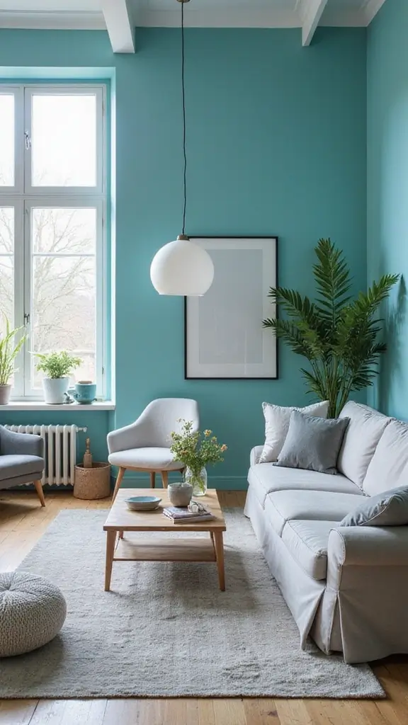 47 House Color Schemes Interior Palettes That Wow Instantly - 29. Bright Cyan and Soft Grey