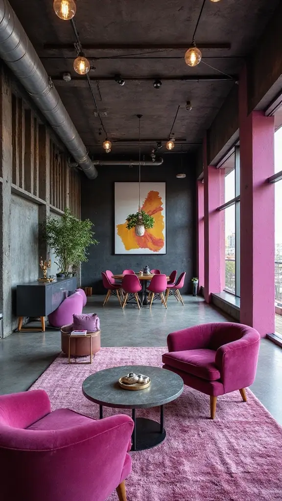 47 House Color Schemes Interior Palettes That Wow Instantly - 38. Bright Magenta and Cool Slate