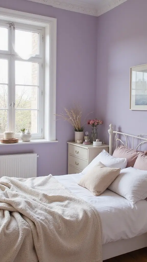 47 House Color Schemes Interior Palettes That Wow Instantly - 39. Gentle Lavender and Soft Cream