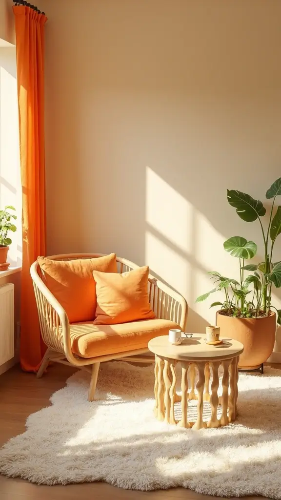 47 House Color Schemes Interior Palettes That Wow Instantly - 42. Soft Beige and Bright Tangerine