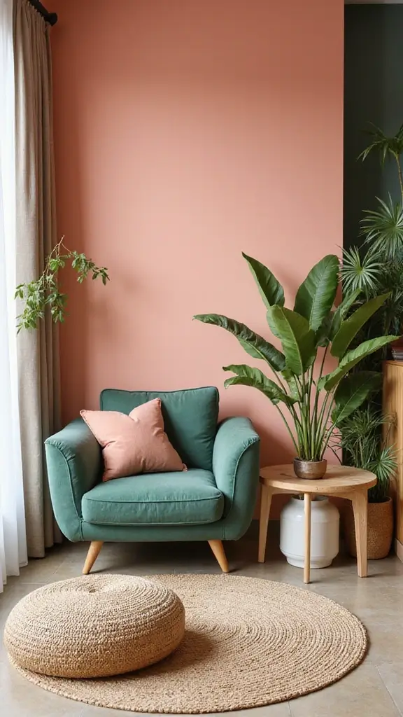 47 House Color Schemes Interior Palettes That Wow Instantly - 47. Soft Coral and Deep Green