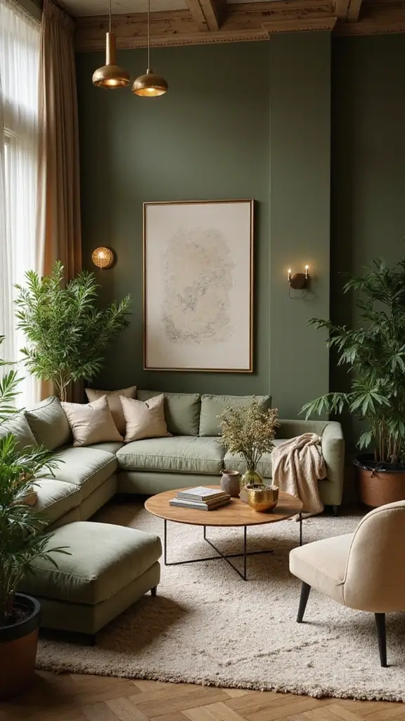 47 House Color Schemes Interior Palettes That Wow Instantly - 9. Earthy Olive and Muted Gold