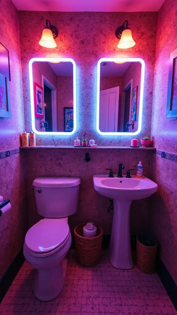 47 Jack and Jill Bathroom Ideas Layouts That Actually Work - 15. Neon Accents