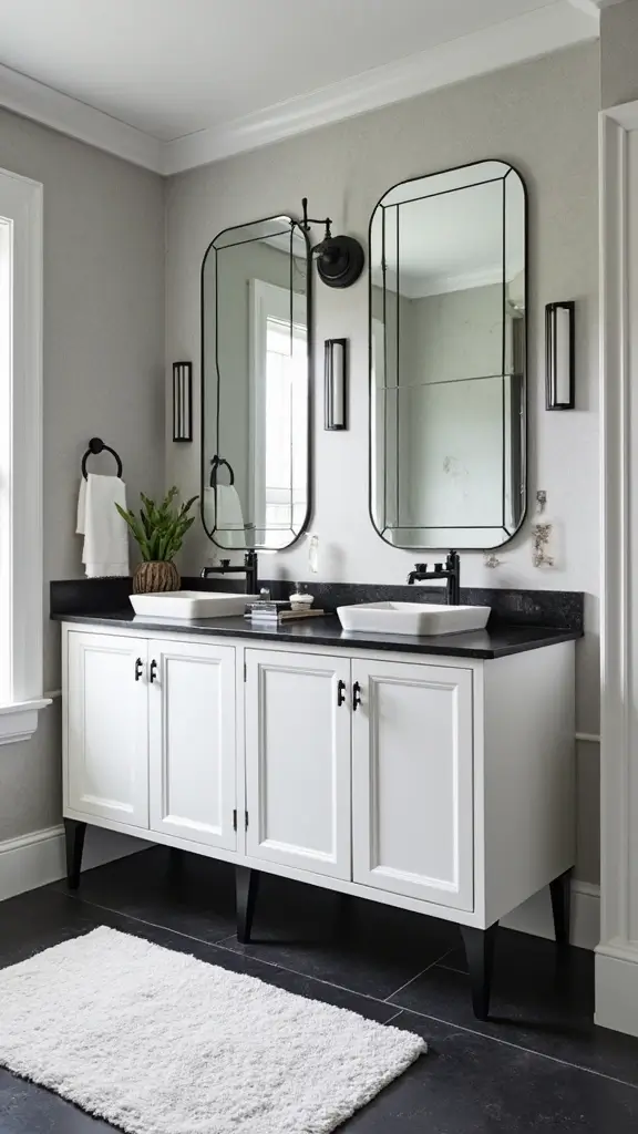 47 Jack and Jill Bathroom Ideas Layouts That Actually Work - 20. Elegant Black and White