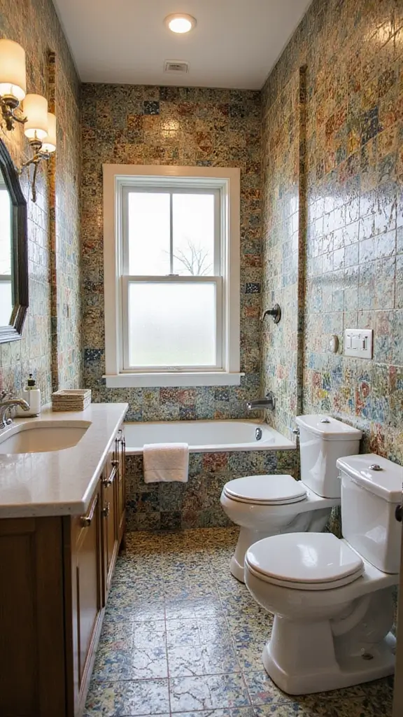 47 Jack and Jill Bathroom Ideas Layouts That Actually Work - 33. Artistic Tiles