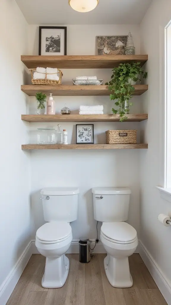 47 Jack and Jill Bathroom Ideas Layouts That Actually Work - 38. Open Shelving