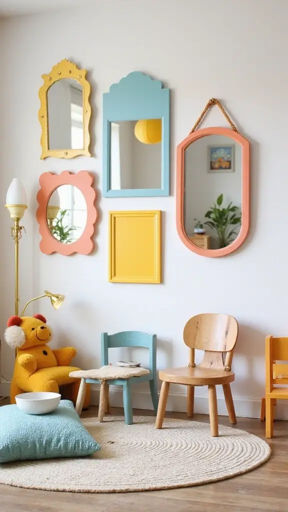 47 Modern Retro Interior Design Ideas That Feel Playful - 19. Bright Framed Mirrors