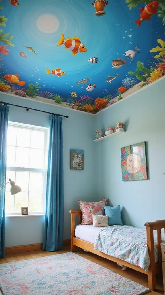 47 Modern Retro Interior Design Ideas That Feel Playful - 20. Colorful Ceiling Murals
