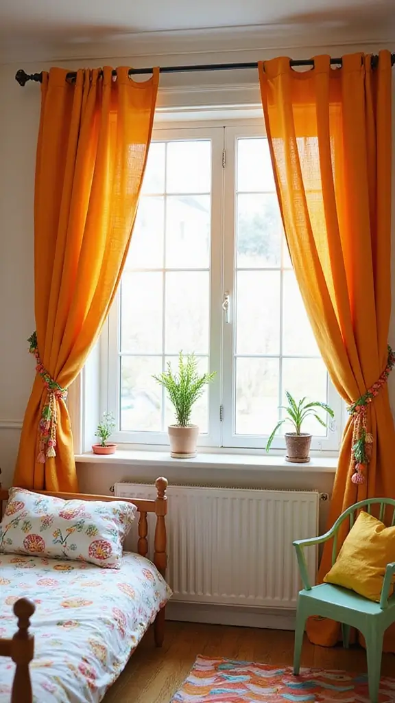 47 Modern Retro Interior Design Ideas That Feel Playful - 32. Colorful Window Treatments