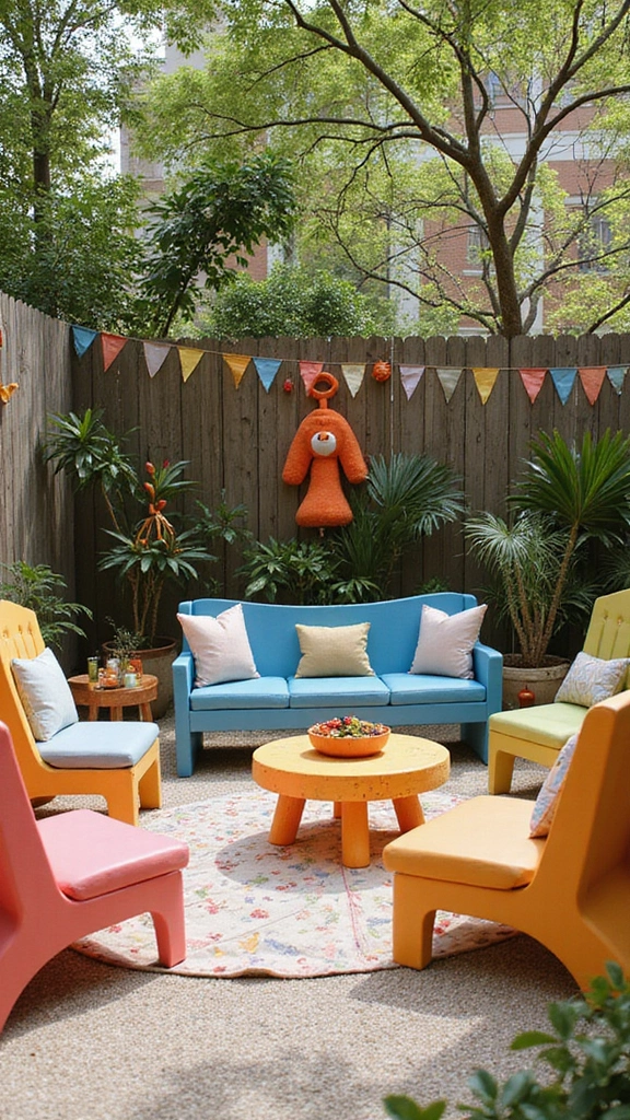 47 Modern Retro Interior Design Ideas That Feel Playful - 42. Playful Outdoor Lounge