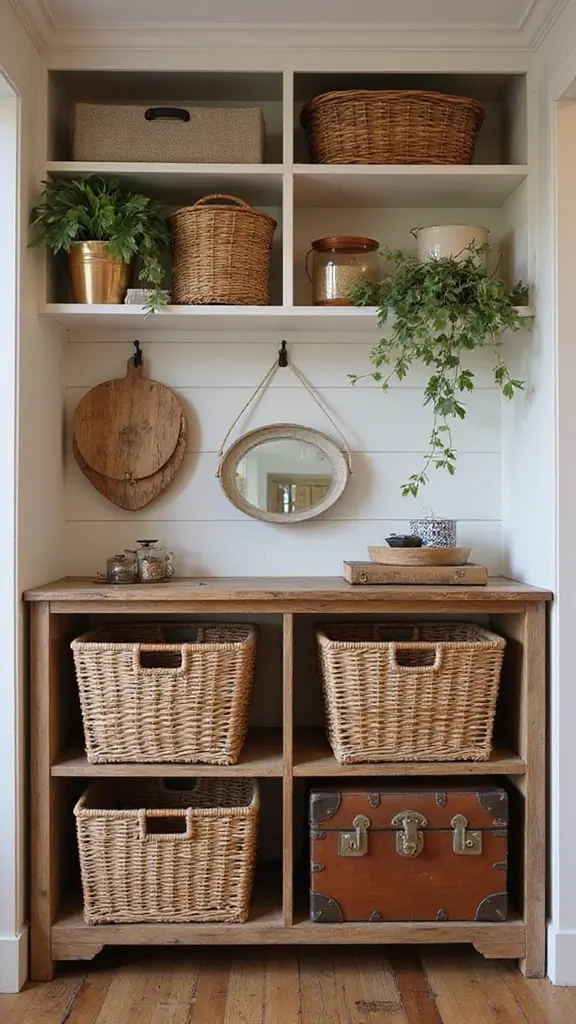 47 Rustic Lake House Decor Ideas That Feel Relaxing - 21. Stylish Storage Solutions