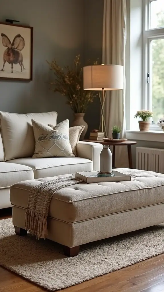 47 Rustic Lake House Decor Ideas That Feel Relaxing - 26. Cozy Ottoman Spaces