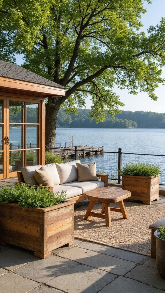 47 Rustic Lake House Decor Ideas That Feel Relaxing - 38. Outdoor Decor Elements