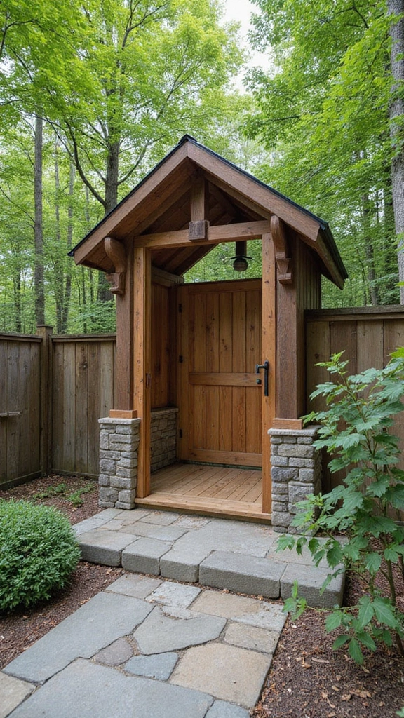 47 Rustic Lake House Decor Ideas That Feel Relaxing - 43. Outdoor Showers