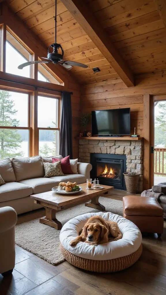47 Rustic Lake House Decor Ideas That Feel Relaxing - 44. Pet-Friendly Decor