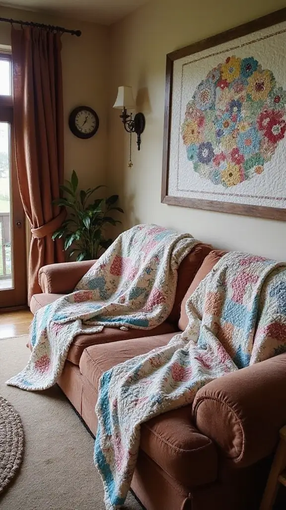 47 Rustic Lake House Decor Ideas That Feel Relaxing - 46. Handmade Quilts and Throws