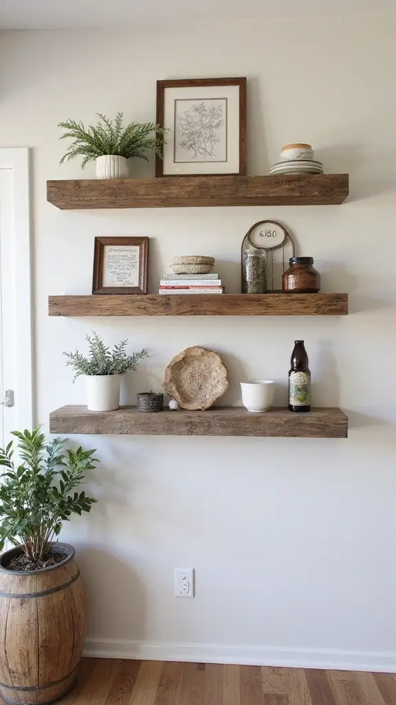 47 Rustic Lake House Decor Ideas That Feel Relaxing - 47. Rustic Wall Shelves