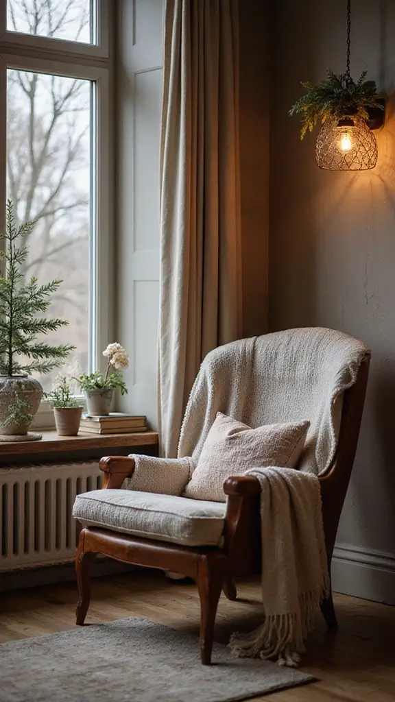 47 Winter Decor Ideas for the Home That Feel Magical - 16. Cozy Reading Nook