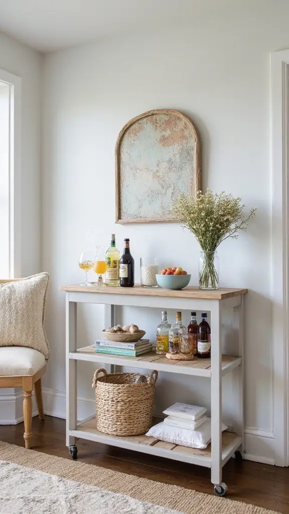 48 Beach House Interior Design Ideas That Feel Like Vacation - 24. Stylish Bar Carts