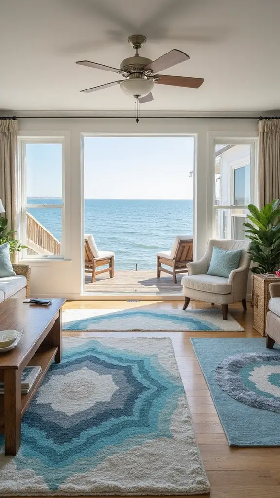 48 Beach House Interior Design Ideas That Feel Like Vacation - 28. Unique Area Rugs
