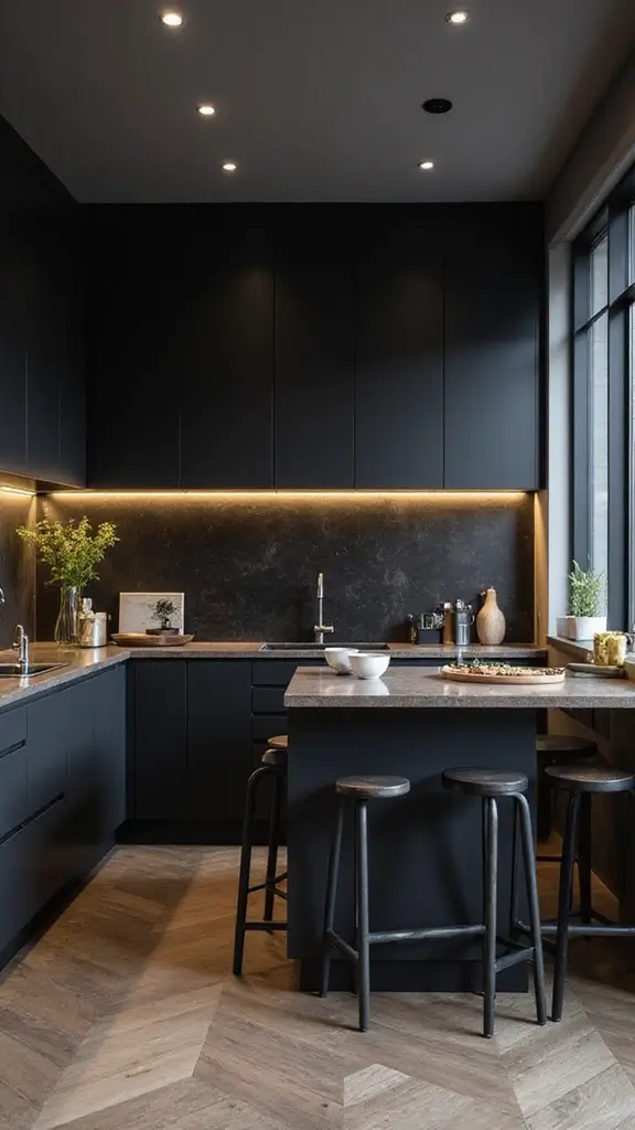 48 Dark House Interior Design Ideas That Look Chic - 15. Chic Dark Kitchens