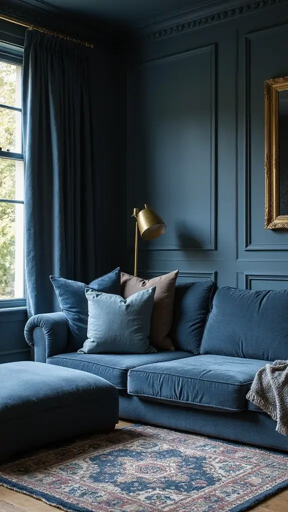 48 Dark House Interior Design Ideas That Look Chic - 2. Moody Blue Accents