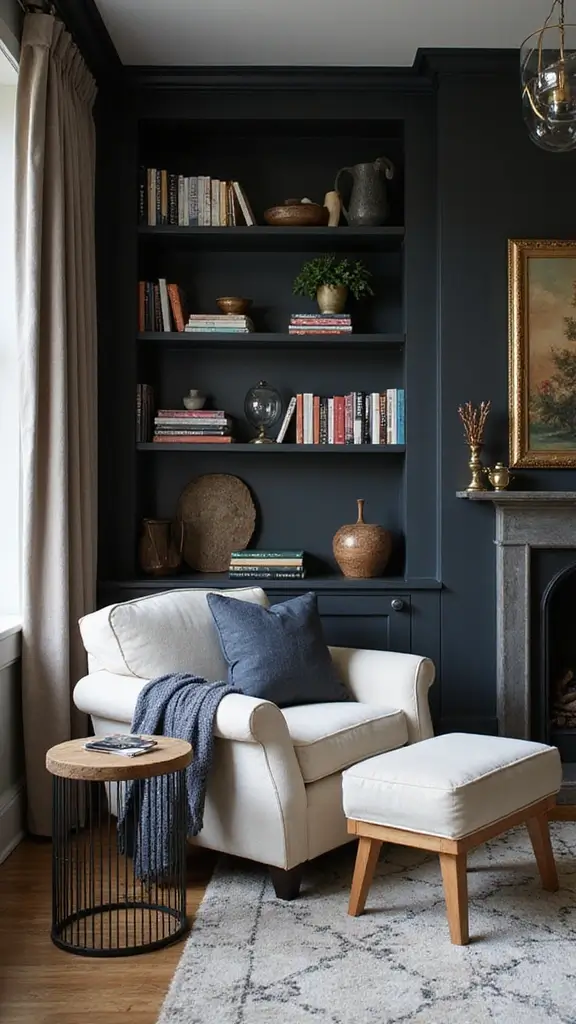 48 Dark House Interior Design Ideas That Look Chic - 20. Dark Built-In Shelving