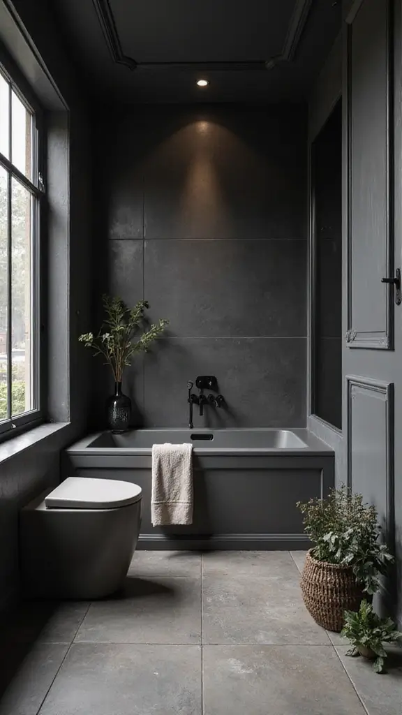 48 Dark House Interior Design Ideas That Look Chic - 37. Dark Bathroom Fixtures