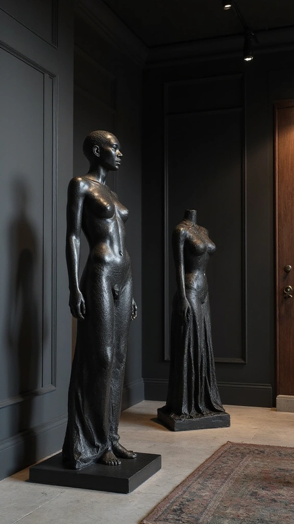 48 Dark House Interior Design Ideas That Look Chic - 38. Artistic Sculptures
