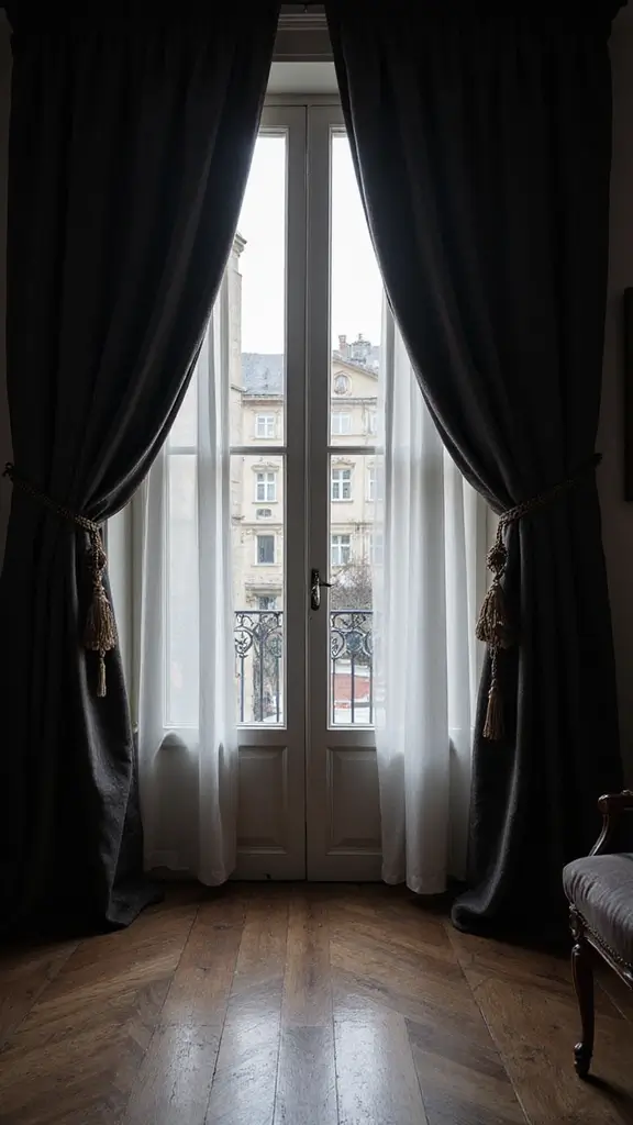 48 Dark House Interior Design Ideas That Look Chic - 41. Dramatic Dark Curtains