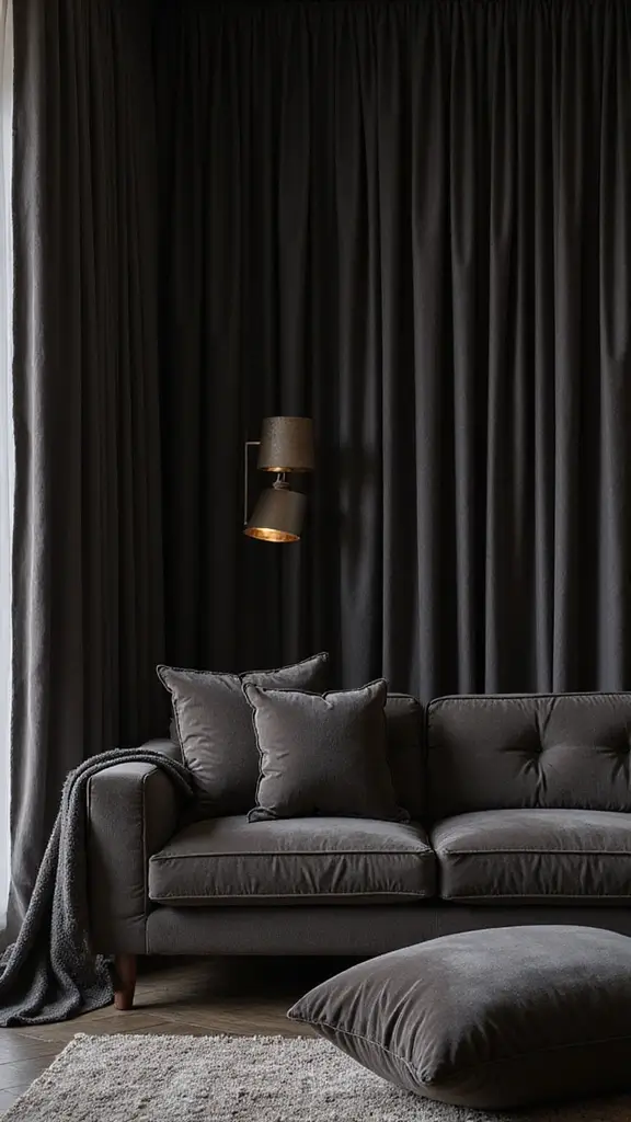 48 Dark House Interior Design Ideas That Look Chic - 44. Dark Luxury Textiles