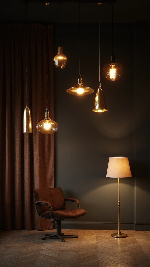 48 Dark House Interior Design Ideas That Look Chic - 5. Statement Lighting Fixtures