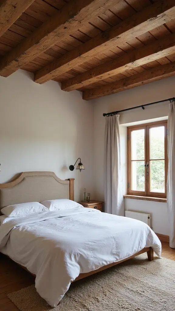 48 Eco-Friendly Pop False Ceiling Designs for Bedroom Spaces That Impress - 13. Ceiling Beams for Rustic Charm