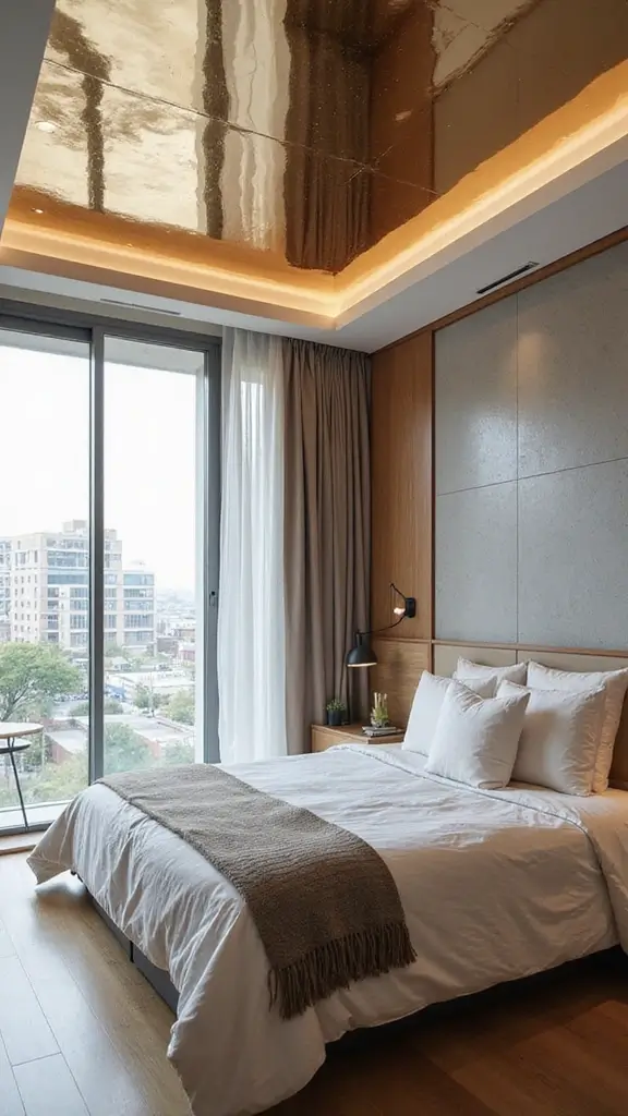 48 Eco-Friendly Pop False Ceiling Designs for Bedroom Spaces That Impress - 30. Reflective Surfaces