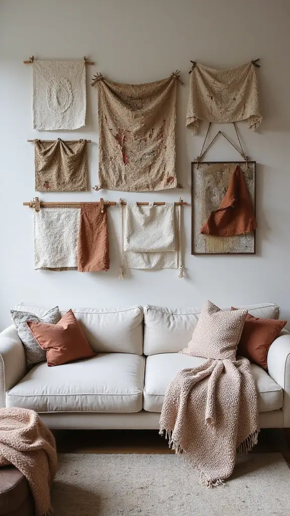 48 Gallery Wall Living Room Ideas That Tell Your Story - 13. Textured Wall Art
