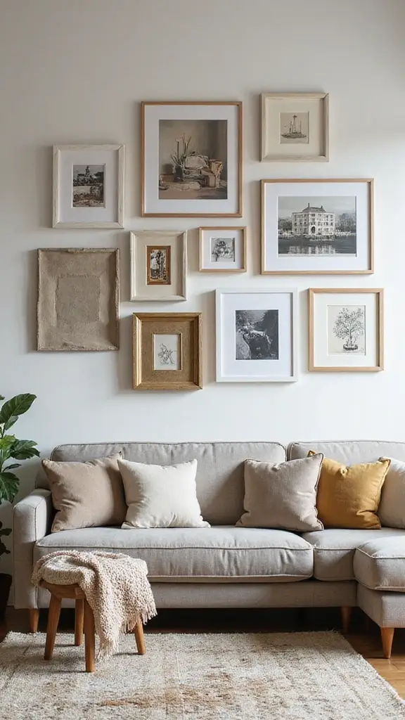 48 Gallery Wall Living Room Ideas That Tell Your Story - 16. Layered Frames